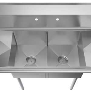 KoolMore - SB141611-12B3 2 Compartment Stainless Steel NSF Commercial Kitchen Prep & Utility Sink with 2 Drainboards - Bowl Size 14" x 16" x 11", Silver