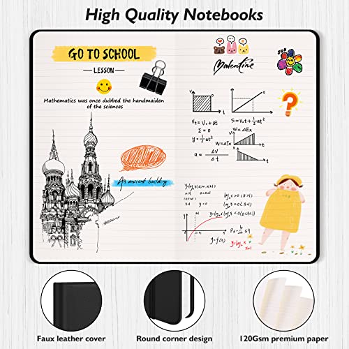 Huhuhero Journal Notebooks, College Ruled Notebook, Premium Thick Paper Lined Journal, Black Hardcover Notebook for Office Home School Business Writing Note Taking Journaling, College School Supplies 5"×8.25" (5, Black)