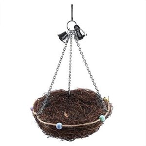 birds nest, 2 sizes rattan birds parrot straw nest swing hanging toy with bells toys(27 * 20cm)