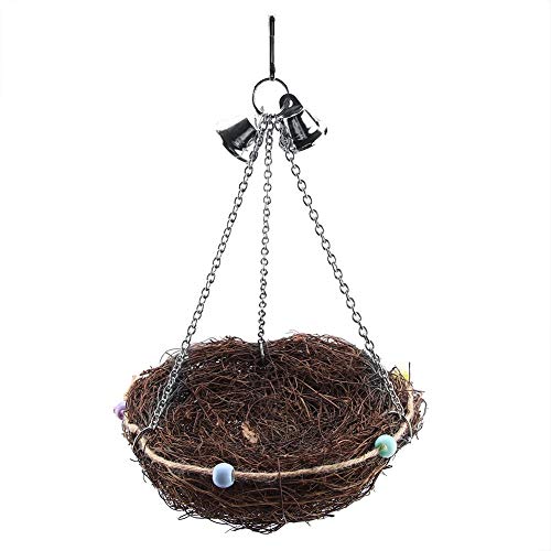 Birds Nest, 2 Sizes Rattan Birds Parrot Straw Nest Swing Hanging Toy with Bells Toys(27 * 20cm)