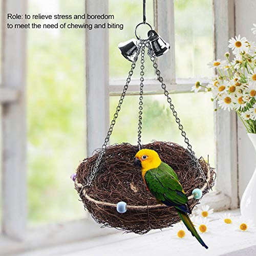 Birds Nest, 2 Sizes Rattan Birds Parrot Straw Nest Swing Hanging Toy with Bells Toys(27 * 20cm)