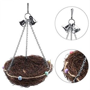 Birds Nest, 2 Sizes Rattan Birds Parrot Straw Nest Swing Hanging Toy with Bells Toys(27 * 20cm)