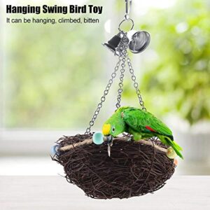 Birds Nest, 2 Sizes Rattan Birds Parrot Straw Nest Swing Hanging Toy with Bells Toys(27 * 20cm)