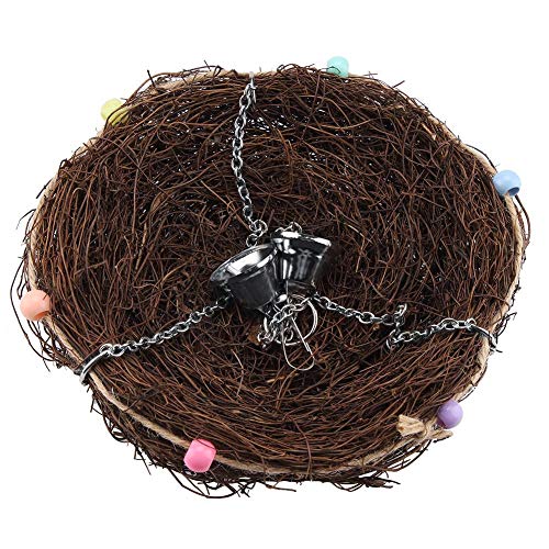 Birds Nest, 2 Sizes Rattan Birds Parrot Straw Nest Swing Hanging Toy with Bells Toys(27 * 20cm)