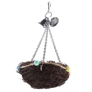 Birds Nest, 2 Sizes Rattan Birds Parrot Straw Nest Swing Hanging Toy with Bells Toys(27 * 20cm)