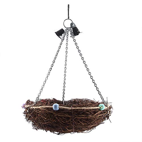 Birds Nest, 2 Sizes Rattan Birds Parrot Straw Nest Swing Hanging Toy with Bells Toys(27 * 20cm)