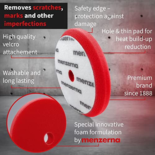 menzerna 6 Inch Polishing Pad Heavy Cut for Scratch Repair I Body Repair and Detailing Pads with Safety Edge & Velcro Attachment I Washable & Long Lasting I Thin Pad with Hole for Anti Heat Build-Up
