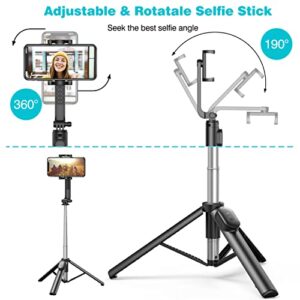 Selfie Stick, Extendable Selfie Stick Tripod with Wireless Remote, Portable Phone Tripod Stand for Group Selfie/Live Streaming/Video Recording Compatible with All Cellphone, Compact Size & Lightweight