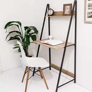 C-Hopetree Ladder Desk with Shelf - Student Study Table - Black Metal Frame