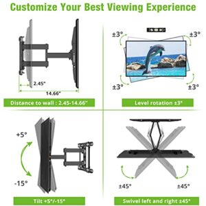 USX MOUNT UL Listed TV Wall Mount for 42"-80" TVS, Fits 16" 18" or 24" Studs, Full Motion Bracket Tilt Swivel Extension with Dual Articulating Arms, Max VESA 600x400mm, Load 110lbs