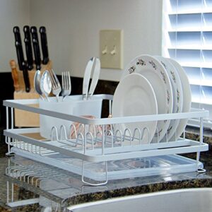 Evelyne GMT-10408 Aluminum Dish Drying Rack with Utensil Holder - Kitchen Countertop Rust Proof Dish Rack and Drainboard Set