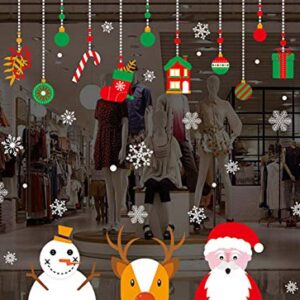 Longten Christmas Window Clings Stickers Santa Claus Reindeer Snowman Removable Vinyl Christmas Tree DIY Wall Window Door Mural Decal Sticker for Showcase