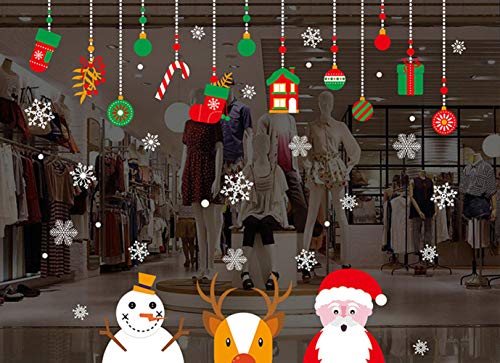 Longten Christmas Window Clings Stickers Santa Claus Reindeer Snowman Removable Vinyl Christmas Tree DIY Wall Window Door Mural Decal Sticker for Showcase