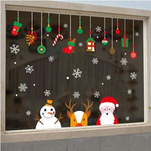 Longten Christmas Window Clings Stickers Santa Claus Reindeer Snowman Removable Vinyl Christmas Tree DIY Wall Window Door Mural Decal Sticker for Showcase