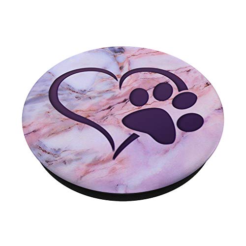 Purple Dog Paw Print Heart on Pink Blue Marbled Look PopSockets Swappable PopGrip