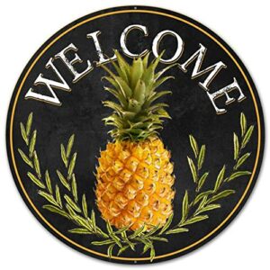 craig bachman 12" round metal sign: welcome pineapple wall hanger door hanger md0460