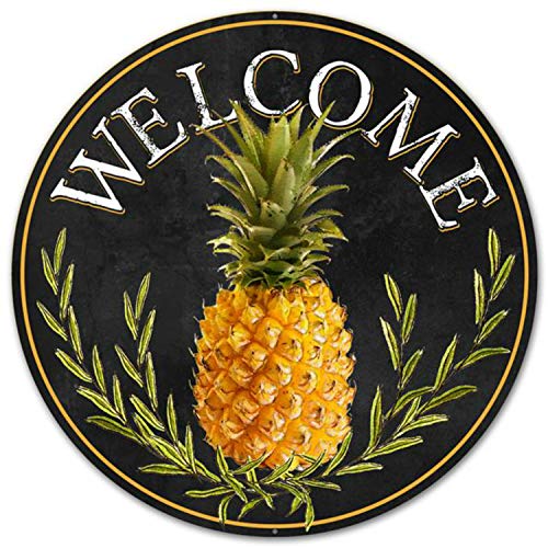 Craig Bachman 12" Round Metal Sign: Welcome Pineapple Wall Hanger Door Hanger MD0460