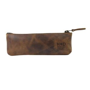 hide & drink, pencil pouch handmade from full grain leather - bourbon brown