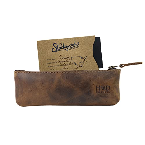 Hide & Drink, Pencil Pouch Handmade from Full Grain Leather - Bourbon Brown
