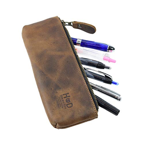 Hide & Drink, Pencil Pouch Handmade from Full Grain Leather - Bourbon Brown
