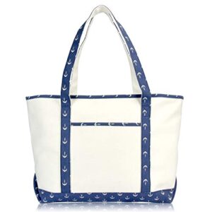 DALIX 23" Premium 24 oz. Cotton Canvas Shopping Tote Navy Blue Anchor