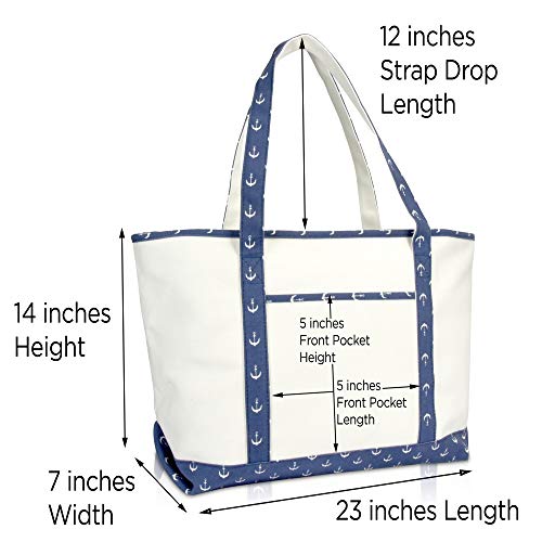 DALIX 23" Premium 24 oz. Cotton Canvas Shopping Tote Navy Blue Anchor