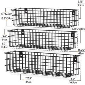 Wall35 Kansas Wall Mounted Metal Wire Baskets for Kitchen Organization and Storage, Varying Sizes Hanging Fruit Basket Set of 3 Black