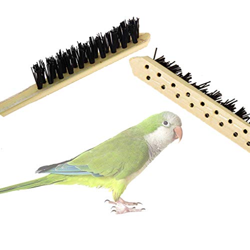 Bonaweite 3 Pack Wooden & Stainless Steel Long Handle Bird Cleaning Brush, Pet Supply Cage Accessory for Parrot Birds