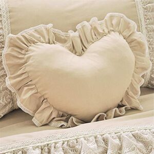 lelva solid color ruffle design detachable decoration pillow heart throw pillow sham cushion bed shaped sofa pillows khaki