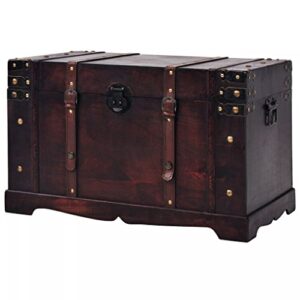 festnight treasure chest wood storage box trunk cabinet collection furniture decor 26" x 15" x 15.7" (l x w x h)