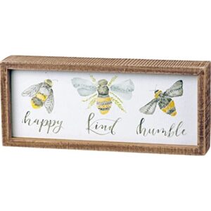 primitives by kathy 101758 inset box sign, 10" length x 4.25" height x 1.75" width, bees - happy, kind, humble
