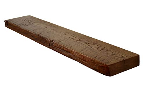 Floating, Wood Shelf, Reclaimed, Rustic, Shelves, 1800's, Antique, Vintage, Patented Easy Hang, 2" Thick x 7" deep x 36", Set of Two, Medium Brown