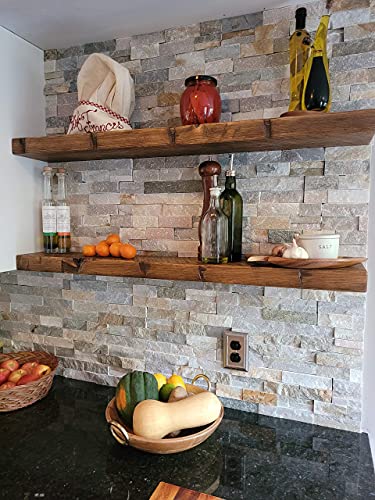 Floating, Wood Shelf, Reclaimed, Rustic, Shelves, 1800's, Antique, Vintage, Patented Easy Hang, 2" Thick x 7" deep x 36", Set of Two, Medium Brown