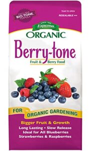 espoma organic berry-tone 4-3-4 natural & organic fertilizer and plant food for all berries. 4 lb. bag. use for planting & feeding to promote bountiful harvest