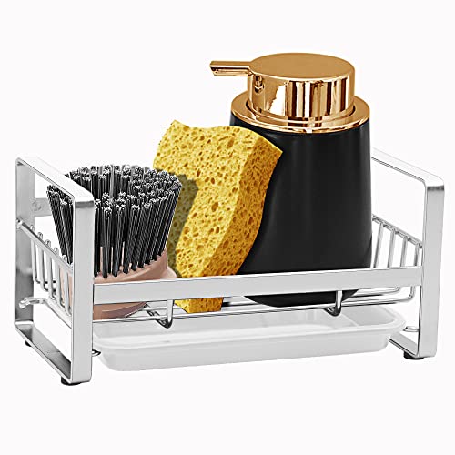 Kitchen Sponge Holder - Kitchen Sink Organizer - Sink Caddy - Sink Tray - Soap Holder - Stainless Steel,Silver