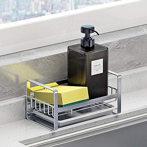 Kitchen Sponge Holder - Kitchen Sink Organizer - Sink Caddy - Sink Tray - Soap Holder - Stainless Steel,Silver