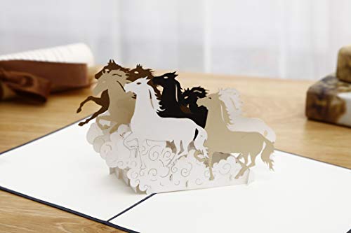 Liif Galloping Horses Greeting Pop Up Card For All Occasions, Pop Up Birthday Card, Happy Birthday Card, Fathers Day Card, Congratulations Card, Retirement Card, Horse Gifts For Women, Horse Lovers