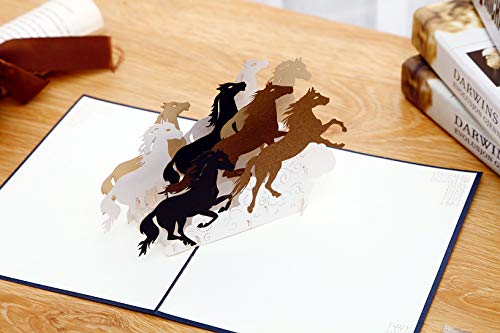 Liif Galloping Horses Greeting Pop Up Card For All Occasions, Pop Up Birthday Card, Happy Birthday Card, Fathers Day Card, Congratulations Card, Retirement Card, Horse Gifts For Women, Horse Lovers