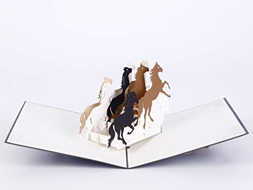 Liif Galloping Horses Greeting Pop Up Card For All Occasions, Pop Up Birthday Card, Happy Birthday Card, Fathers Day Card, Congratulations Card, Retirement Card, Horse Gifts For Women, Horse Lovers