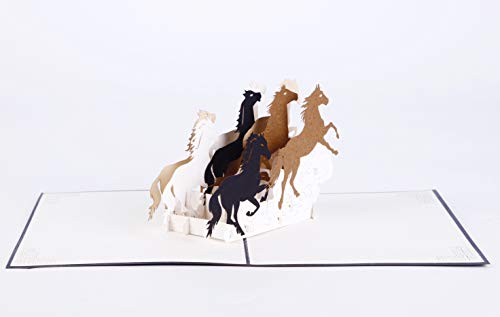 Liif Galloping Horses Greeting Pop Up Card For All Occasions, Pop Up Birthday Card, Happy Birthday Card, Fathers Day Card, Congratulations Card, Retirement Card, Horse Gifts For Women, Horse Lovers