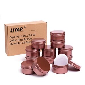 liyar 3 ounce tins cans 3 oz. tins containers round tins metal with lids aluminum metal containers metal tins jars for balm,candy,salve,candles,pack of 12(rosy brown)