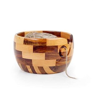 nagina international mixed premium yarn storage bowl for yarn balls & skeins | crochet & knitting bowls made out of turmeric & rosewood | knitter's gift & notions (large)