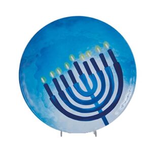 Chanukah Serving Tray for Parties - Sahpphire Collection (Round Melamine Serving Plate) Hanukkah Gift