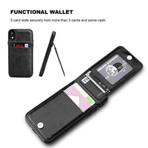 KIHUWEY iPhone XR Case Wallet with Credit Card Holder, Premium Leather Magnetic Clasp Kickstand Heavy Duty Protective Cover for iPhone XR 6.1 Inch(Black)