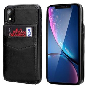 KIHUWEY iPhone XR Case Wallet with Credit Card Holder, Premium Leather Magnetic Clasp Kickstand Heavy Duty Protective Cover for iPhone XR 6.1 Inch(Black)