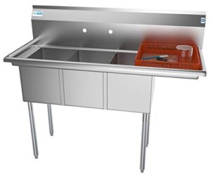 koolmore - sc121610-12r3 3 compartment stainless steel nsf commercial kitchen sink with drainboard - bowl size 12" x 16" x 10", silver