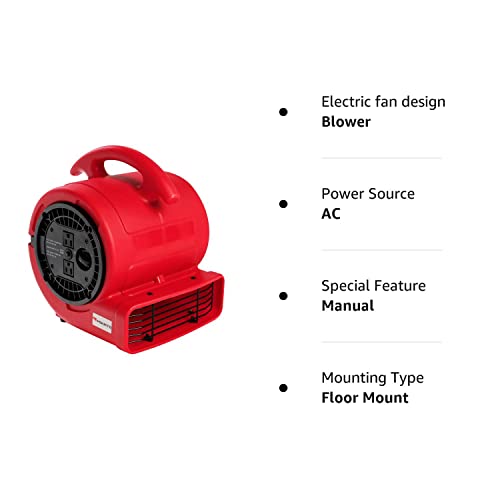 MOUNTO 1/5hp 3 Speed 800cfm Mini Commercial Air Mover Floor Dryer Fan