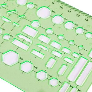 QincLing 11 Pieces Geometric Drawings Templates Stencils Plastic Measuring Template Rulers Clear Green Shape Template for Drawing Engineering Drafting Building School Office Supplies