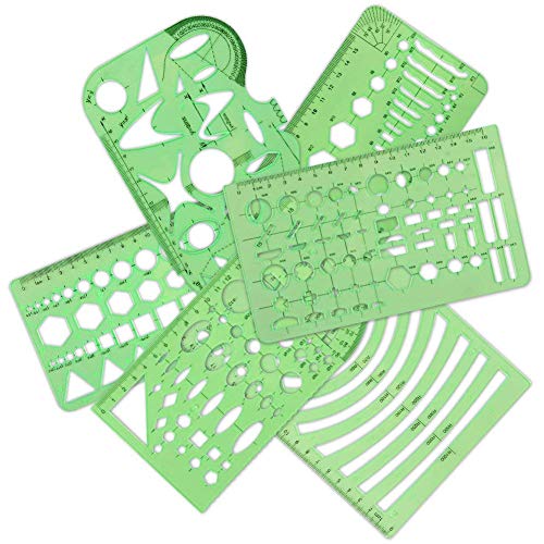 QincLing 11 Pieces Geometric Drawings Templates Stencils Plastic Measuring Template Rulers Clear Green Shape Template for Drawing Engineering Drafting Building School Office Supplies