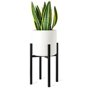 mkono plant stand - excluding plant pot, mid century modern tall metal pot stand indoor flower potted plant holder plants display rack, fits up to 10 inch planter, black